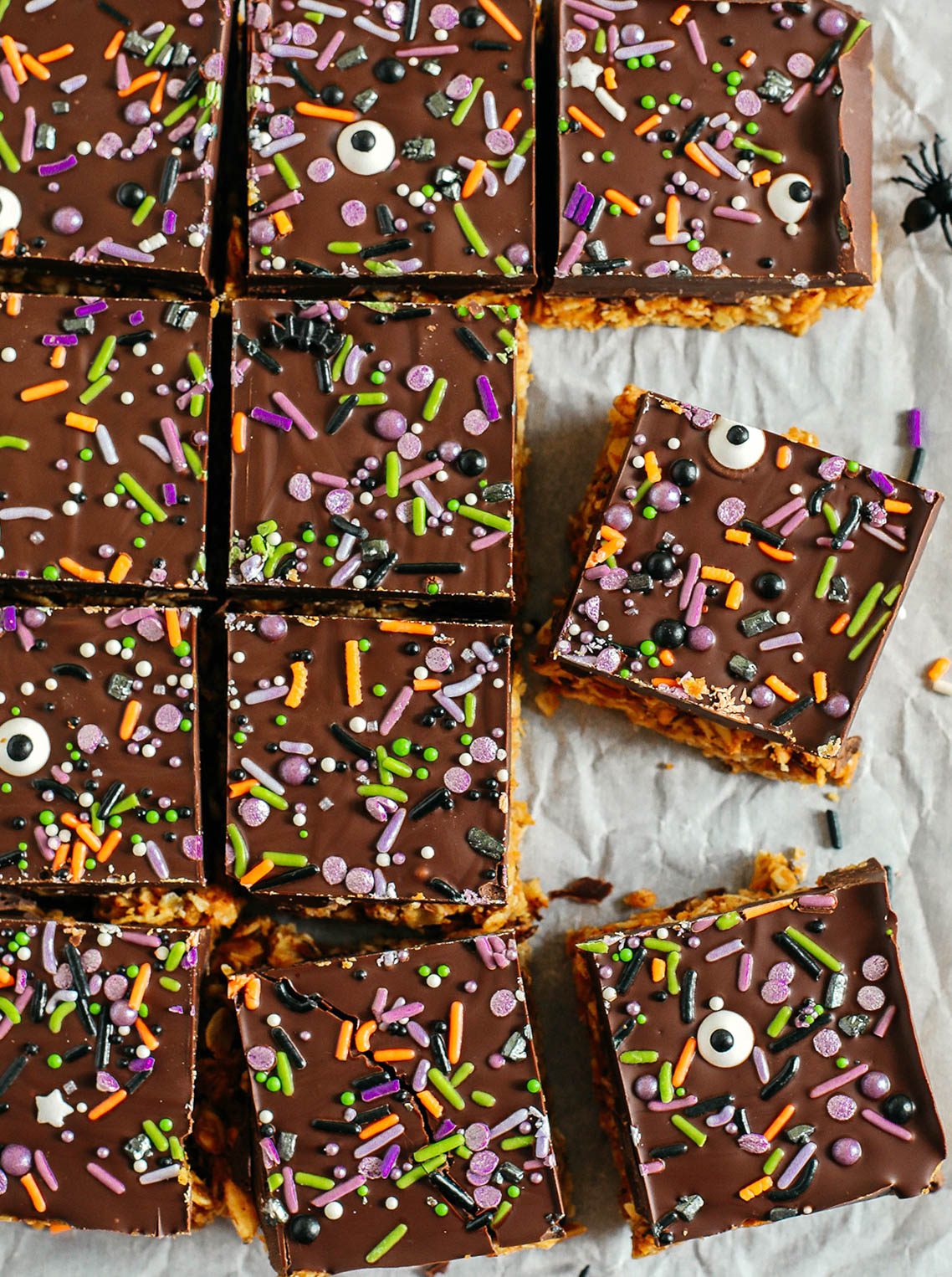 Kids Healthy Recipe-No Bake Chocolate Pumpkin Bars 2 These No Bake Chocolate Pumpkin Bars are filled with delicious ingredients like peanut butter, pumpkin, rolled oats, and puffed rice cereal all topped with melted dark chocolate and festive sprinkles for the perfect sweet treat!