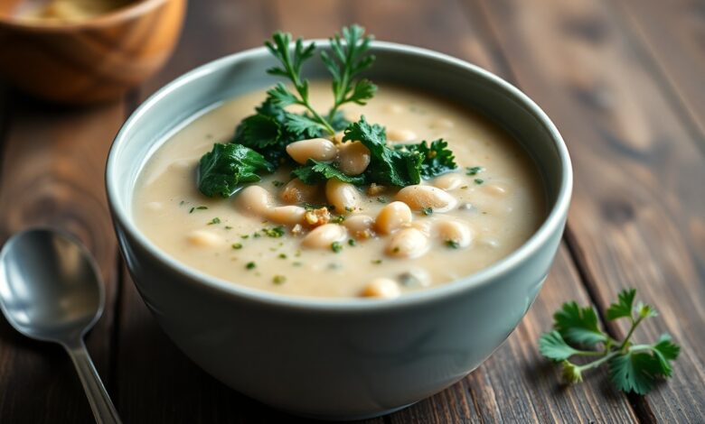 Vegan Recipe- Creamy White Bean Soup with Kale and Gremolata