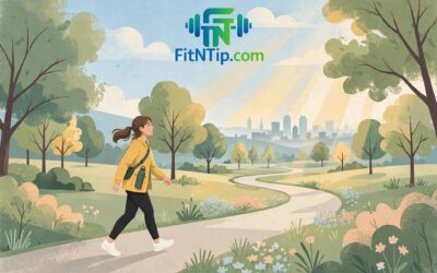 Person walking briskly on a park path in the morning
